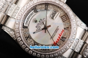 Rolex Day Date Oyster Perpetual Automatic with Diamond&White Dial-Roman Marking and Diamond Bezel