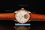 IWC Portuguese Asia 6497 Manual Winding Movement Rose Gold Case with White Dial and Brown Leather Strap