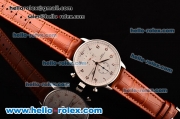 IWC Portuguese Chronograph Japanese Miyota OS10 Quartz Stainless Steel Case with Brown Leather Strap and White Dial