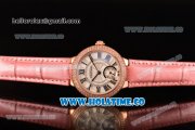 Cartier Ballon Bleu De Small Swiss Quartz Rose Gold Case with Diamonds Bezel White Dial and Pink Leather Strap - Black Markers