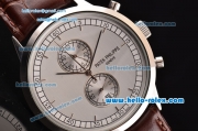 Patek Philippe Grand Complication Chronograph Miyota OS20 Quartz Steel Case with Stick Markers and Brown Leather Strap