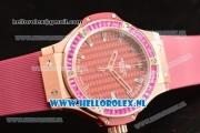 Hublot Big Bang Tutti Japanese Miyota Quartz Rose Gold Case with Red Dial Stick Markers and Pink Rubber Strap