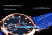 Vacheron Constantin Malte Miyota Quartz Rose Gold Case with Blue Leather Bracelet Blue Dial and Diamond Markers