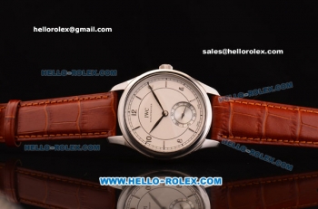 IWC Portuguese Vintage Swiss ETA 2836 Automatic Steel Case with White Dial - Numeral Markers and Brown Leather Strap