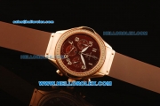 Hublot MDM Chronograph Swiss ETA Quartz Rose Gold Case with Diamond Bezel and Brown Dial-Brown Rubber Strap