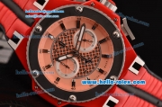 Hublot King Power Ferrari Chrono Miyota OS20 Quartz Steel Case with Red Rubber Strap Pink Dial