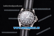 Rolex GMT-Master Asia 2813 Automatic Steel Case with Black Dial Black/Grey Nylon Strap and Dot Markers