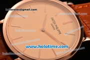 Patek Philippe Calatrava Miyota OS2035 Quartz Rose Gold Case with Champagne Dial and Stick Markers