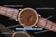 Patek Philippe Calatrava Miyota Quartz Rose Gold Case with Stick Markers and Brown Dial