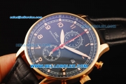 IWC Portuguese Yacht Club Chronograph Miyota Quartz Movement Rose Gold Case with Black Dial and Black Leather Strap