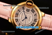 Cartier Ballon Bleu De Medium Asia 4813 Automatic Yellow Gold Case with Silver Dial and Blue Leather Strap - Roman Numeral Markers (GF)