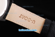 U-BOAT Italo Fontana Quartz Movement PVD Case with Black Dial and White Numeral Marking-Black Leather Strap