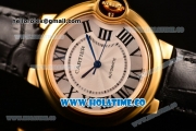 Cartier Ballon Bleu De Medium Asia 4813 Automatic Yellow Gold Case with Silver Dial Red Leather Strap and Roman Numeral Markers (GF)