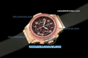 Hublot MDM Chronograph Swiss Quartz Movement Rose Gold Case with Brown Dial and Pink Diamond Bezel-Black Rubber Strap