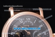 Patek Philippe Grand Complication Swiss Tourbillon Automatic Rose Gold Case with Black Dial Black Leather Strap and Roman Numeral Markers