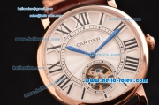 Cartier Rotonde De Tourbillon ST22 Automatic Rose Gold Case with White Dial and Brown Leather Strap