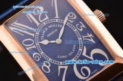 Franck Muller Long Island Swiss Quartz Rose Gold Case Rose Gold Bezel with Blue Leather Strap and Blue Dial