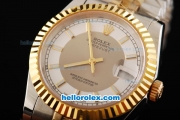 Rolex Datejust Automatic Movement White Border with Gold Stick Markers and Gold Bezel-18K Gold Never Fade