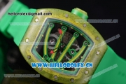 Richard Mille RM 59-01 Miyota 9015 Automatic Carbon Nanotubes Case with Skeleton Dial Green Inner Bezel and Green Rubber Strap