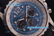 Breitling Chronospace Chronograph Swiss Valjoux 7750 Automatic Steel Case with Blue Dial and Black Leather Strap