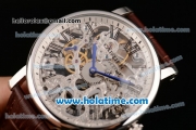 Cartier Rotonde De Swiss Manual Winding Steel Case with Brown Leather Bracelet and Skeleton Dial