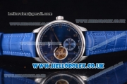 IWC Portugueser Tourbillon Hand-Wound Asia 2813 Automatic Steel Case with Blue Dial Blue Leather Strap and Arabic Numeral Markers