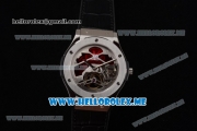 Hublot Classic Fusion Tourbillon Red Vitrail Asia ST28 Automatic Steel Case with Skeleton Dial and Black Leather Strap