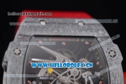 Richard Mille RM027-2 Miyota 9015 Automatic Carbon Fiber Case with Skeleton Dial Dot Markers and Red Nylon Strap