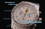 Ferrari Chronograph Miyota OS20 Quartz Full Steel with Silver Markers and White Dial