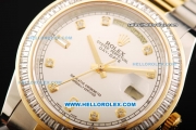 Rolex Day Date II Oyster Perpetual Automatic Movement White Dial with Diamond Bezel - Diamond Markers and Two Tone Strap