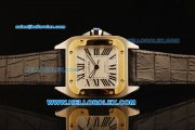 Cartier Santos 100 Swiss ETA 2892 Automatic Movement Steel Case with Gold Bezel and Black Leather Strap