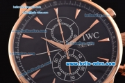 IWC Portuguese Chrono Japanese Miyota OS10 Quartz Rose Gold Case with Black Leather Strap and Black Dial Stick Markers