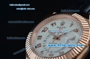 Rolex Sky-Dweller Asia 2813 Automatic Rose Gold Case Numeral Markerswith Black Leather Strap and White Dial