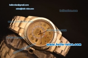 Rolex Sky-Dweller Asia 2813 Automatic Gold Case/Strap with Champagne Dial and Roman Numeral Hour Markers ETA Coating