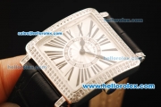 Franck Muller Master Square Swiss ETA Quartz Movement Silver Dial with Diamond Bezel and Black Leather Strap