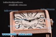 Franck Muller Master Square Swiss Quartz Rose Gold Case with Diamond bezel and Black Leather Strap