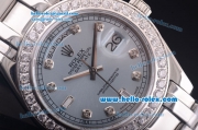 Rolex Day-Date Oyster Perpetual Chronometer Automatic with Light Blue Dial and Diamond Bezel-Diamond Marking-Small Calendar