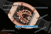 Richard Mille RM025-01 Miyota 6T51 Automatic Diamonds/Rose Gold Case with Black Dial and Black Rubber Strap