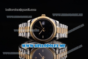 Rolex Day-Date II Asia Automatic Two Tone Case/Bracelet with Roman Numeral Markers and Black Dial