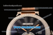 Cartier Rotonde De Miyota Quartz Two Tone Case/Bracelet with Black Dial and Diamonds Bezel