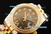 Rolex Datejust Automatic Movement ETA Coating Case with Diamond Bezel and Roman Numerals-Two Tone Strap