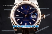 Rolex Datejust Clone Rolex 3135 Automatic Two Tone Case/Bracelet with Dark Blue Dial and Stick Markers (BP)