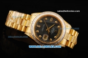 Rolex Day Date II Oyster Perpetual Automatic Movement Full Gold with Diamond Bezel - Diamond Markers and Black MOP Dial