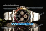 Rolex Cosmograph Daytona Rainbow Diamond Chrono Swiss Valjoux 7750 Automatic Steel Case Black Dial With Diamonds Markers Steel Bracelet