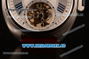 Cartier Cle de Cartier Swiss Tourbillon Manual Winding Steel Case with White Dial and Red Leather Strap