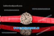 Cartier Ronde Louis Cartier Miyota 1L45 Quartz Steel Case with Red Leather Strap and Diamonds Bezel