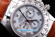 Rolex Daytona Oyster Perpetual Chronometer Automatic with White Bezel,White Dail and Roman Marking-Leather Strap