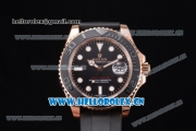 Rolex Yacht-Master 40 Miyota 8215 Automatic Rose Gold Case with Black Dial and Dot Markers Black Rubber Strap