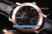 Audemars Piguet Jules Audemars Clone AP Calibre 3120 Automatic Rose Gold Case with Black Dial Roman Numeral Markers and Black Leather Strap (EF)