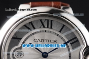 Cartier Ballon Bleu De Large Asia 2813 Automatic Steel Case with Silver Dial and Brown Leather Strap Roman Numeral Markers